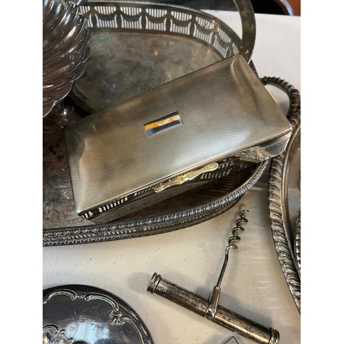 428 - A selection of silverplate items to include trays, lighter etc