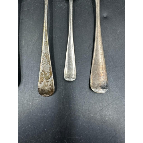 429 - A selection of four hallmarked silver teaspoons and a silver fork, various makers and marks (total w... 