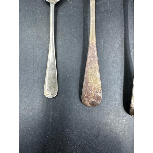 429 - A selection of four hallmarked silver teaspoons and a silver fork, various makers and marks (total w... 