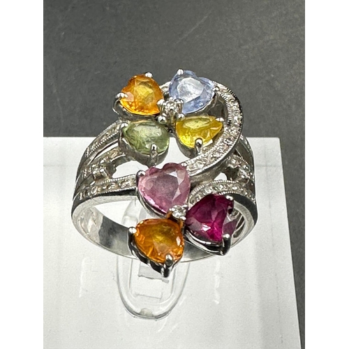 442 - A 14ct white gold cocktail ring with diamonds and semi precious stones (Approximate Total Weight 8g)