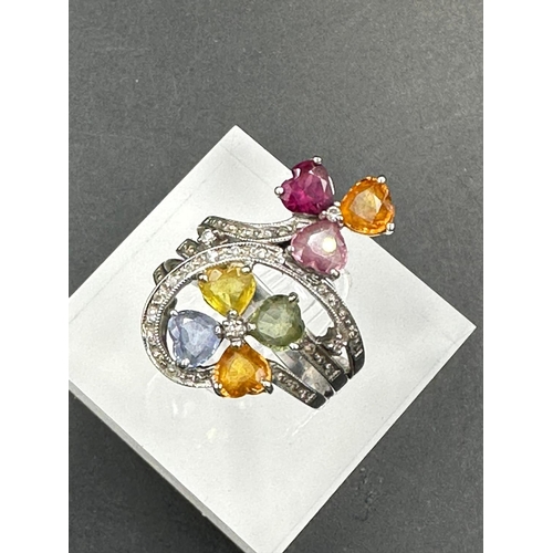 442 - A 14ct white gold cocktail ring with diamonds and semi precious stones (Approximate Total Weight 8g)