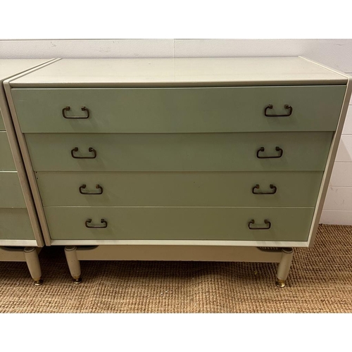 48 - A rare pair of G Plan four drawer chest of drawers in egg shell blue (H80cm W96cm D47cm)