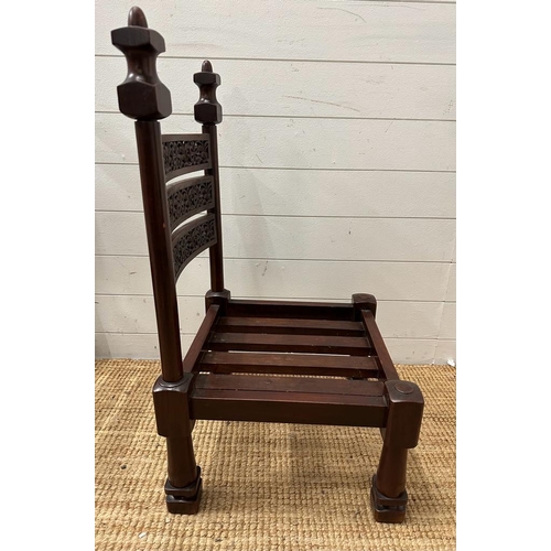 54 - Two hard wood carved Wedding chairs with pierced backs on block feet