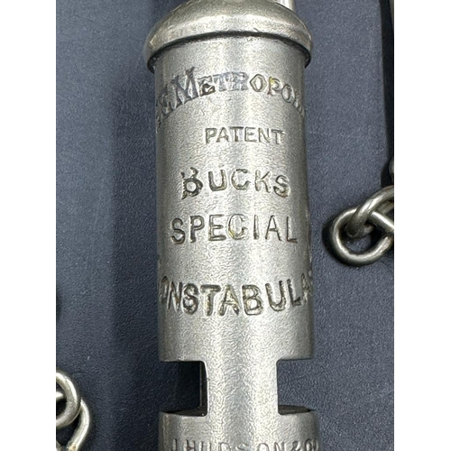 554 - A Police whistle with original chain The Metropolitan Patent Bucks Special Constabulary J H Hudson &... 