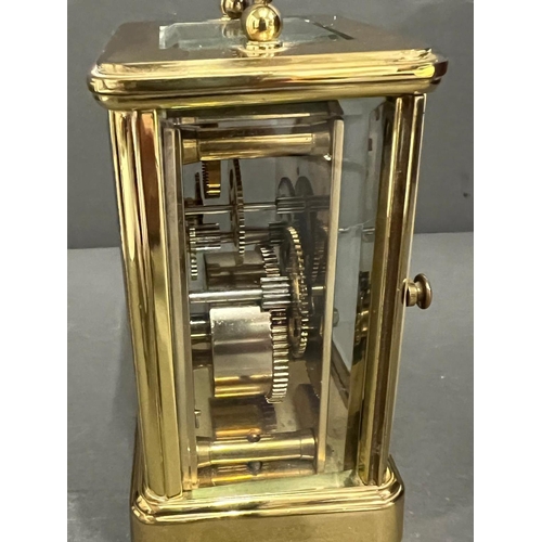 604 - Asprey brass eight day carriage clock with key