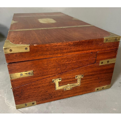 621 - A large and very sophisticated mid 19th Century teak and bras bound campaign writing box  with a ful... 