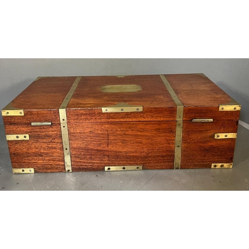 621 - A large and very sophisticated mid 19th Century teak and bras bound campaign writing box  with a ful... 