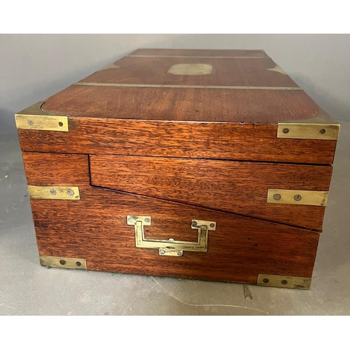 621 - A large and very sophisticated mid 19th Century teak and bras bound campaign writing box  with a ful... 