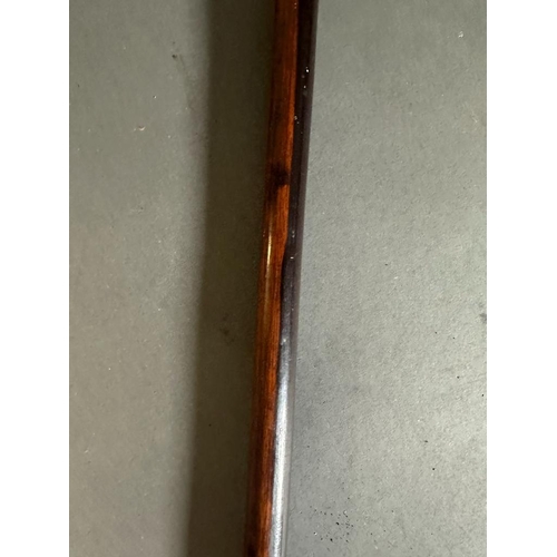 626 - A brass topped swagger or walking stick along with an iron wood Zulu Knobkerrie