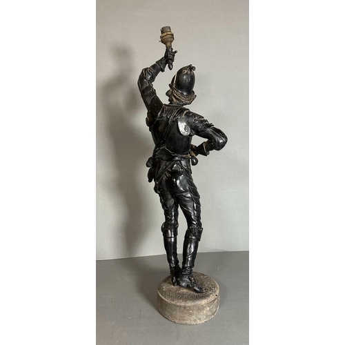 630 - A 19th Century bronzed figure lamp conversion on signed base