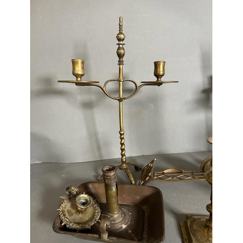 635 - A selection of brass candleholders