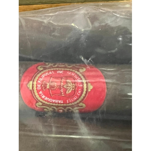 650 - A cigar humidor case along with a cutter and sixteen cigars