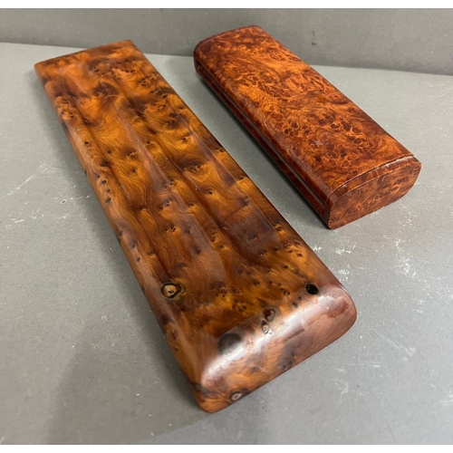 653 - A burr walnut pen holder and case