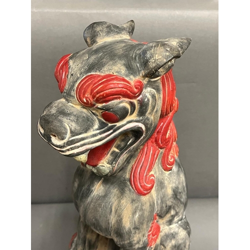 665 - A clay guardian Foo Dog lion (H46cm)