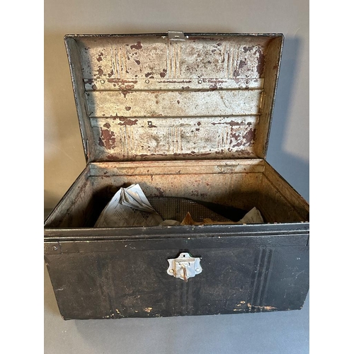 699 - A vintage black painted lockable storage trunk