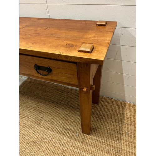 7 - A hardwood sideboard with metal handles (H76cm W150cm D45cm)