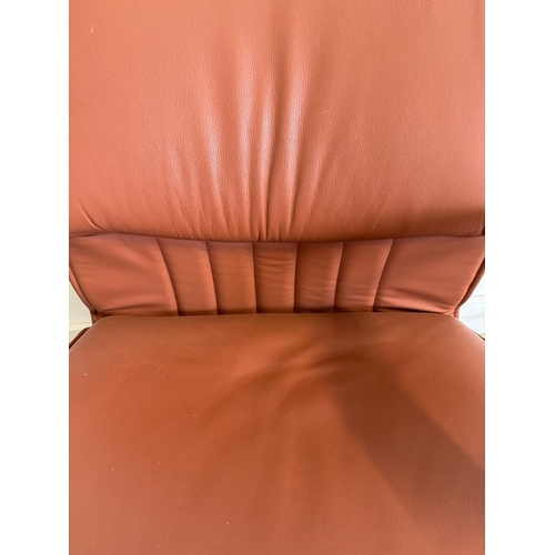 82 - A 1970's office chair by Luxy with brown upholstery on chrome legs