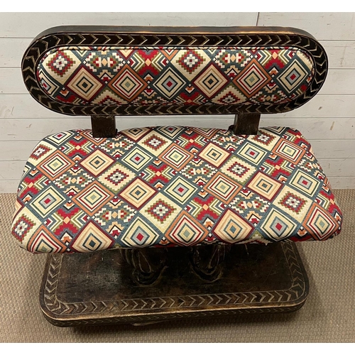 87 - A South African carved bench seat with a Kilim style, upholstered and four carved birds to back and ... 