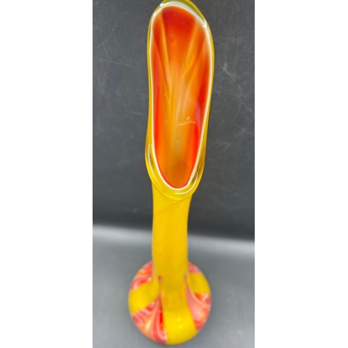 359 - A tall Art glass opaline vase with yellow grounds (H52cm)