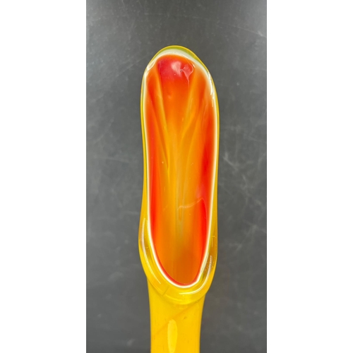 359 - A tall Art glass opaline vase with yellow grounds (H52cm)