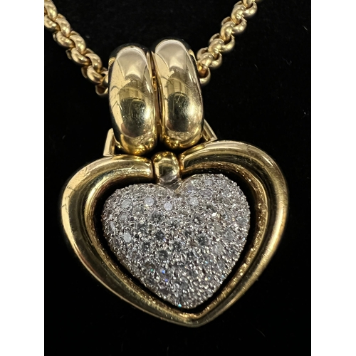 489a - An 18ct gold and pave diamond open heart shaped pendant. Rounded Belcher chain approximately 440mm l... 