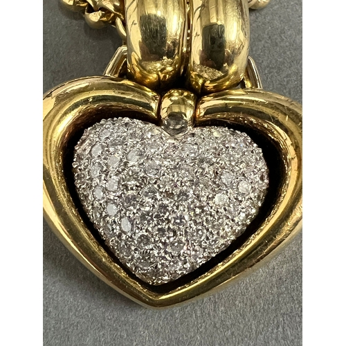 489a - An 18ct gold and pave diamond open heart shaped pendant. Rounded Belcher chain approximately 440mm l... 