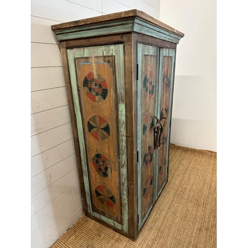 108 - A pine painted cupboard with horn handles (H145cm W90cm D50cm)