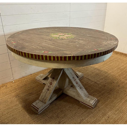 109 - A painted circular centre table with floral detail (H79cm Dia120cm)