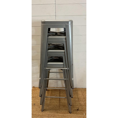 119 - Four silver metal bistro stools