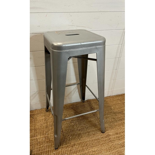 119 - Four silver metal bistro stools