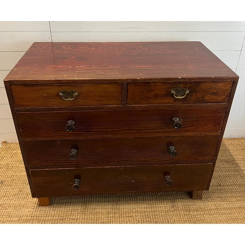 125 - Two over three antique pitch pine chest of drawers