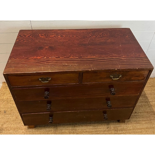 125 - Two over three antique pitch pine chest of drawers