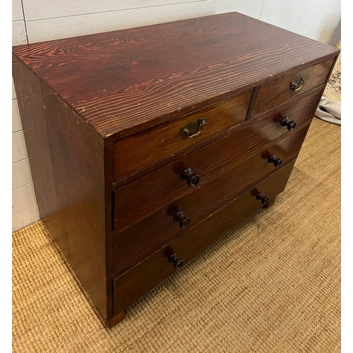 125 - Two over three antique pitch pine chest of drawers