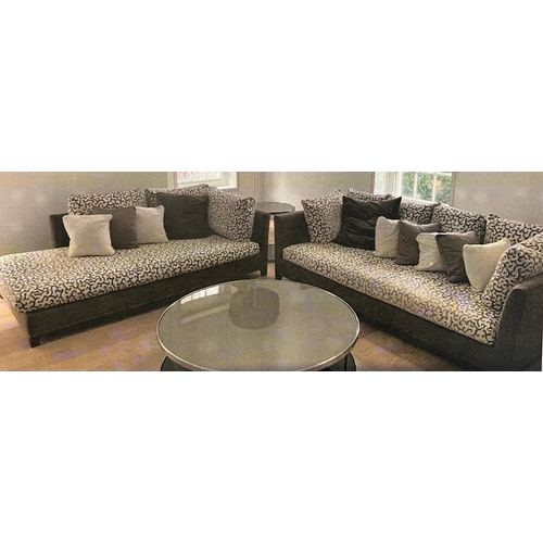 13 - Two sofas, one in a chaise style with leather cushions (Note the table in not included in this lot)