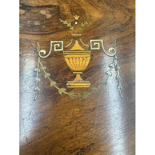 150 - A vintage inlaid sewing box urn and scrolling central cartouche