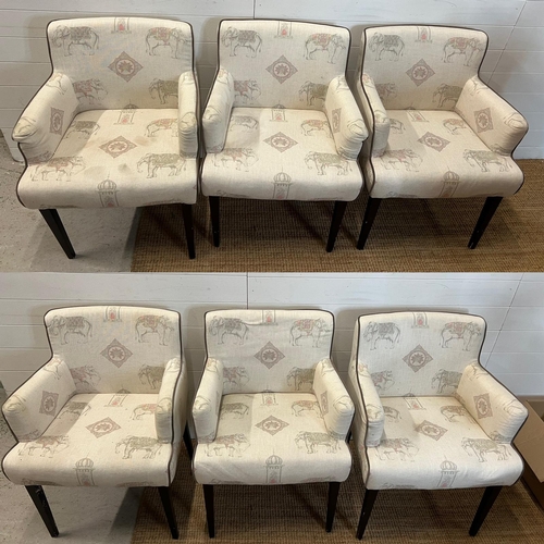 170 - Six armchair style dining chairs with elephant print