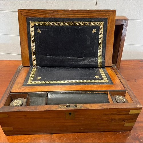 186 - A mahogany writing box, brass banding AF