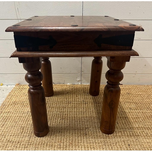 195 - A hardwood Indian Thakat coffee table (H50cm W45cm D45cm)