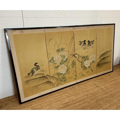 197 - A vintage Japanese silk screen with ducks, bamboo and blossoms