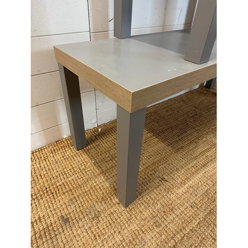 204 - Two grey painted Ikea side tables (H47cm W120cm D40cm and H37cm W60cm D40cm)