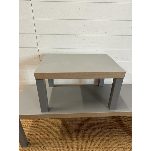 204 - Two grey painted Ikea side tables (H47cm W120cm D40cm and H37cm W60cm D40cm)