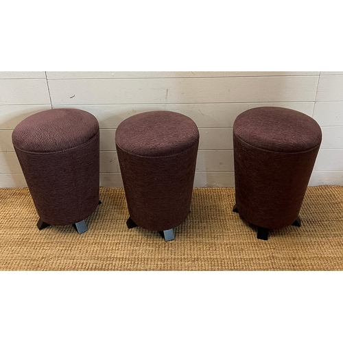 21 - Three low velvet stools (H50cm Dia32cm)