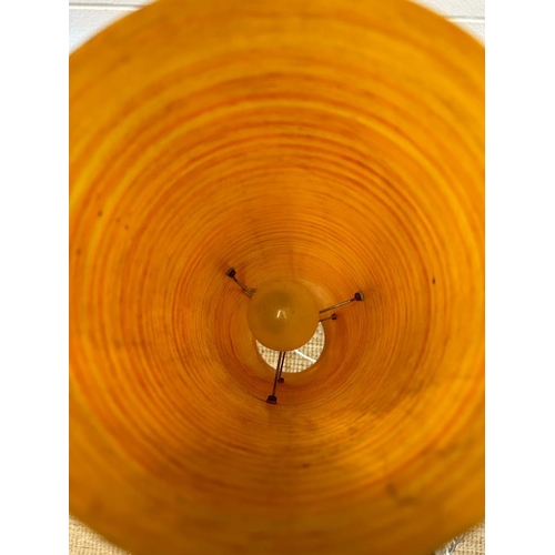 231 - A Mid Century floor standing teak rocket lamp with orange spur fibre glass shade )H113cm)