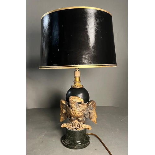 232 - An Eagle table lamp with a cast eagle sculpture to side on a marble base