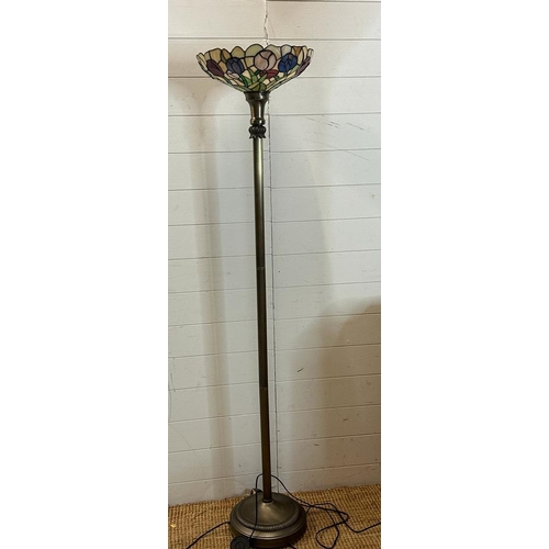 233 - A Tiffany style floor lamp with blue and pink floral shade (H163cm)