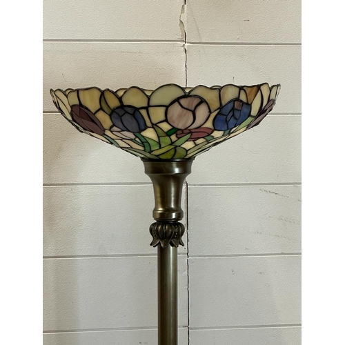 233 - A Tiffany style floor lamp with blue and pink floral shade (H163cm)