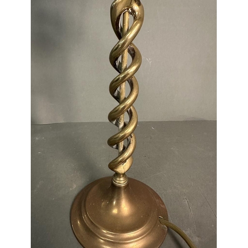 234 - A brass lantern style table lamp on barley twist column base