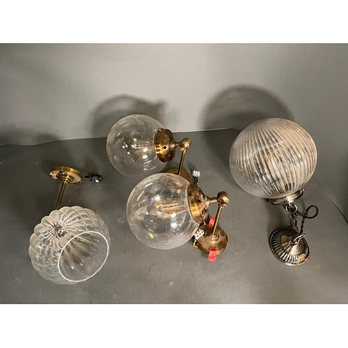 242 - Four globe style, wall hanging lights and ceiling lights