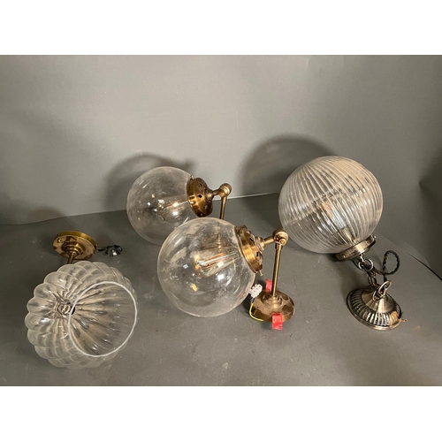 242 - Four globe style, wall hanging lights and ceiling lights