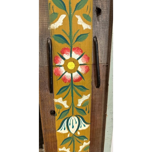 252 - A reclaimed wooden full length wall mirror with painted floral boarder 91cm x 194cm